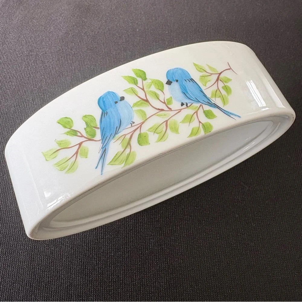 Hand Painted Bluebird Ceramic Soap Dish Nature Cottage Decor